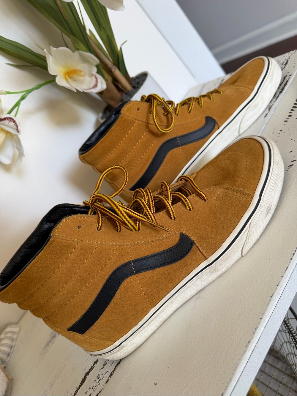 Vans Women’s or Men’s High-Top Suede Sneakers in Tan and Black